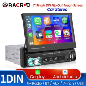 7" Single 1DIN Car Stereo Radio Apple Carplay Android Auto FM Flip Out Screen - Picture 1 of 17