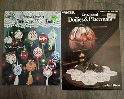 Thread Crochet Doilies & Placemats & Christmas Tree Balls Lot Of 2 Leaflets  - Image 1 of 3