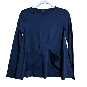 COS Scuba Jersey Top Womens XS Navy Blue Stretch Front Pockets  Blouse - Picture 1 of 9