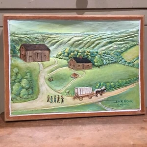 HAND CARVED BAS RELIEF PAINTING~FOLK ART ~SIGNED~JACK GBUR~DATED 1986~11” X 15” - Picture 1 of 12