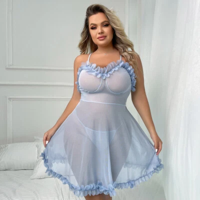 Sexy Camisón Babydoll Talla Grande Para Mujer Prendas para Dormir Transparente Tanga Prendas para dormir Foto 1 de 4