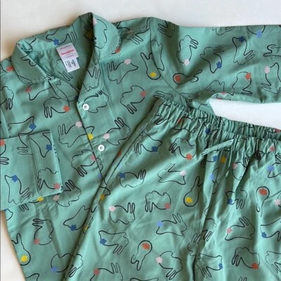 Зеленый хлопковый пижамный набор Hanna Andersson Tale Bunnies поплин детский размер 6-7 - Изображение 1 из 4