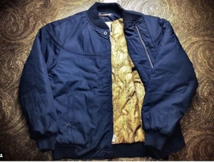 New Derby Of San Francisco Mens XL Navy Bomber Jacket Gold Paisley Lining - Picture 1 of 1