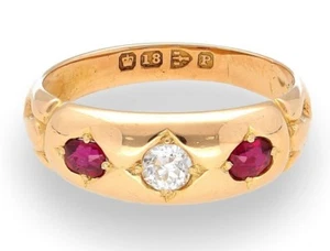 18Carat Yellow Gold Ruby And Diamond Three Stone Ring (Size M) 6mm Widest - Picture 1 of 3