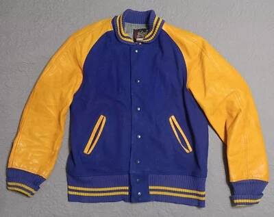 Jaqueta Letterman Vintage Roxa e Dourada WHITING, Jaqueta LA Lakers Colors, Tamanho 44 - Imagem 1 de 4