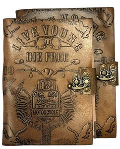 Leather Motorcycle Journal with Clasp and Handmade Paper - Picture 1 of 2