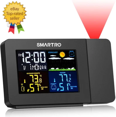 Projection Alarm Clock Bedrooms with Weather Station Wireless Indoor Outdoor - Image 1 of 2