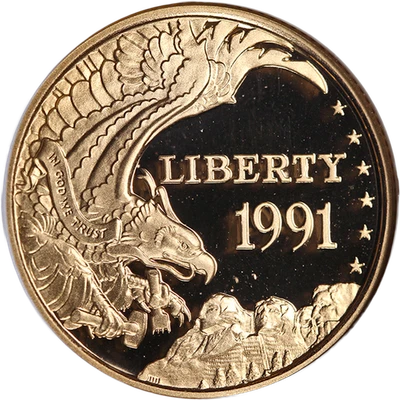 1991-W Mount Rushmore Commemorative Gold $5 NGC PF70 Ultra Cameo - STOCK - Image 1 of 4