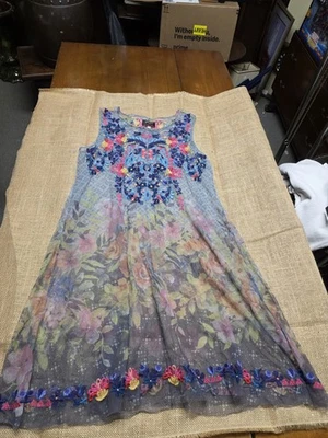 Vestido Johnny Was BIYA Krioh Malla Verde Azulado Transparente Bordado Floral Para Mujer XL Foto 1 de 4