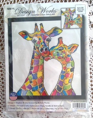 Design Works Counted Cross Stitch Kit 10"X12" (#14 Aida cloth) Colorful Giraffes - Image 1 of 2