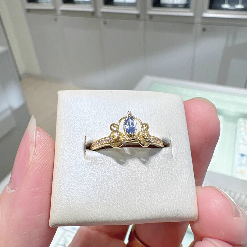 Novo anel de prata esterlina 925 ouro azul Disney Cinderela's Carruge todos os tamanhos - Imagem 1 de 4