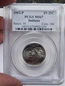 2002 P Indiana Statehood Quarter PCGS MS67 FLASHY WHITE Older Holder - Picture 1 of 3