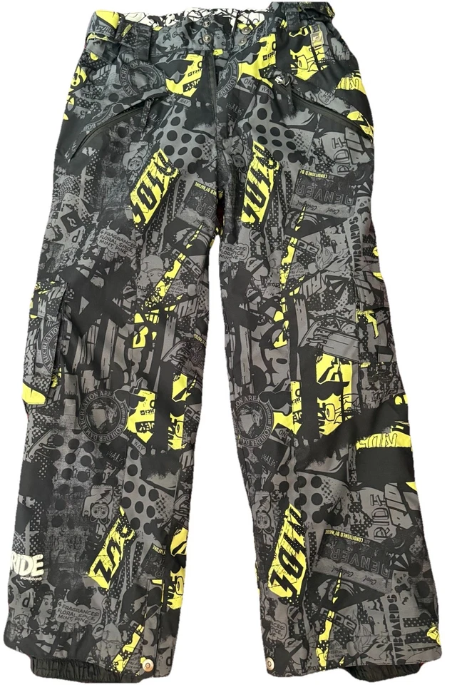 RIDE Esquí Snowboard Nieve Pantalones Negro Neón Gráfico Juvenil Talla L RN86916 26" Cintura Foto 1 de 4