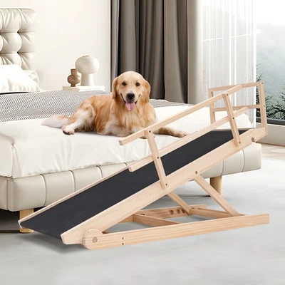 Folding Wooden Adjustable Pet Ramp For Various Dog to Get on Bed,Non-Slip Rubber - Image 1 of 4
