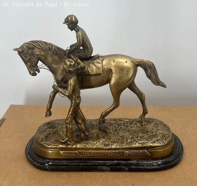 Delaware Park Bronze Horse Sculpture Traditional Art Statue Jockey Marble Base - Image 1 of 4
