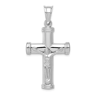 Colgante Cruz Crucifijo Hueco Chapado en Rodio Plata de Ley, 24x47mm Foto 1 de 4