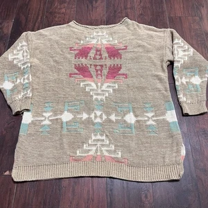 Suéter Lauren Ralph Lauren Beige Mezcla de Lino Suroeste Azteca Talla 3X - Imagen 1 de 10