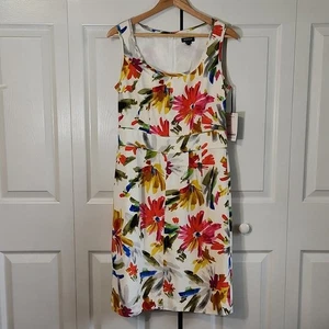 Worth New York White Hibiscus Paint Stroke Flowers Charmeuse Dress Size 8 Silk - Picture 1 of 15