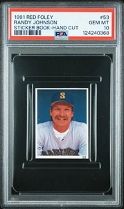 PSA 10 GEM MINT 1991 RED FOLEY STICKER RANDY JOHNSON #53 MARINERS 40368 B259 - Foto 1 di 1