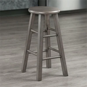 Pemberly Row 24" Transitional Solid Wood Counter Stool in Rustic Gray - Picture 1 of 6