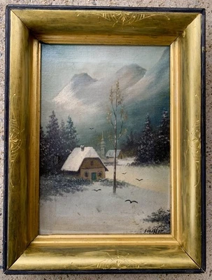 Antigua pintura al óleo paisaje europeo pueblo Baviera victoriano firmado Foto 1 de 4