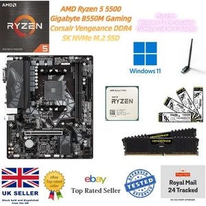Lot carte mère gaming AMD Ryzen 5 5500 32 Go DDR4 2 To M.2 SSD Gigabyte B550M - Photo 1/7