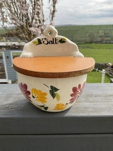 Toni Raymond Salt Pot Pig Jar Wall Mounted Storage Box.Country Vintage Kitchen - Picture 1 of 7