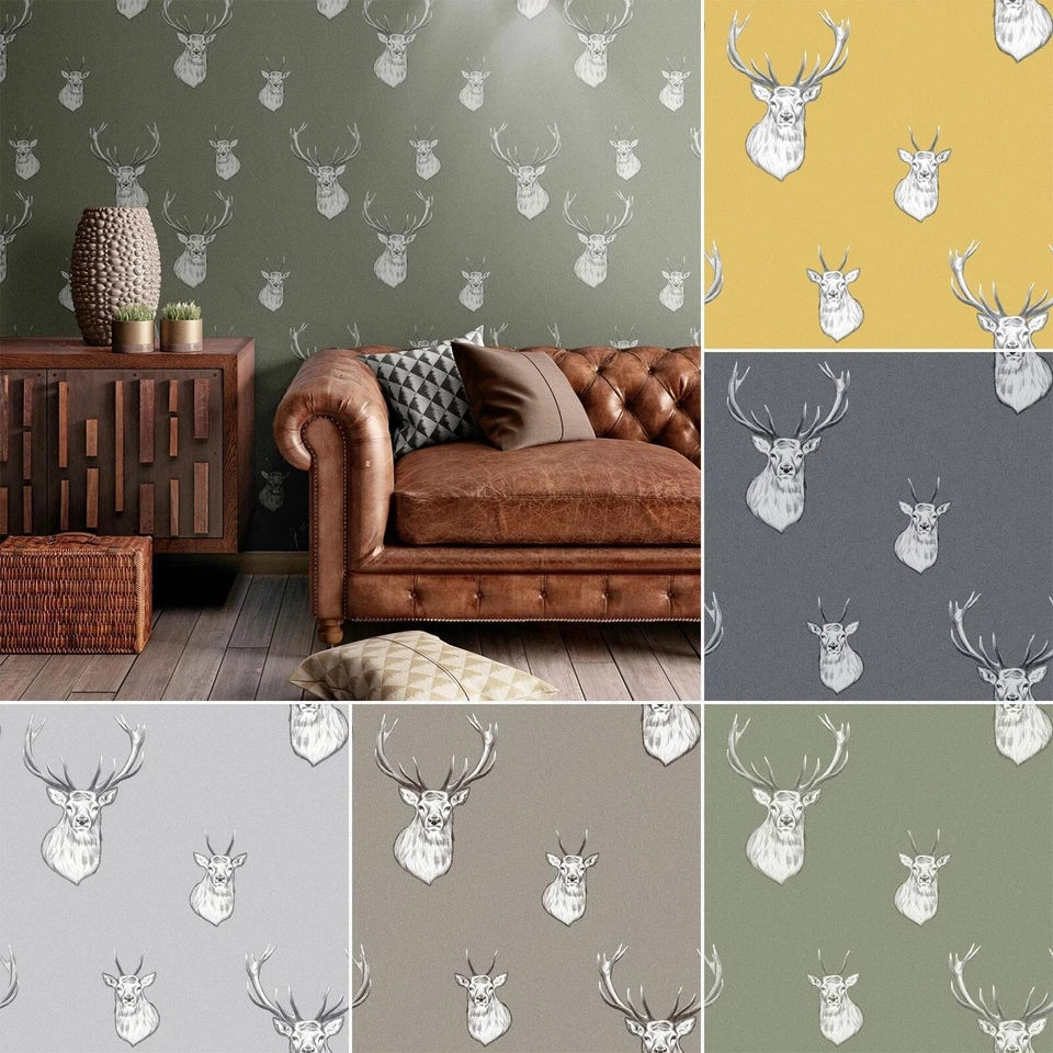 Papel tapiz cabeza de ciervo Muriva rayas texturizadas Catherine Lansfield - Elige el color Foto 1 de 1