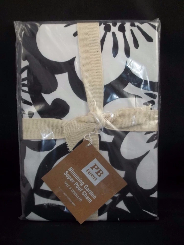 Pottery Barn Teen Blooming Garden Súper Suave Falsa Floral Euro Negro Blanco #41A Foto 1 de 1