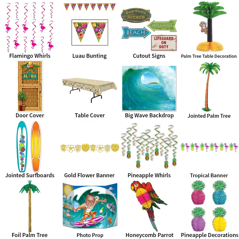 TROPICAL BEACH / SURFER THEME DECORATIONS - PARTYWARE COMPLETE SELECTION - Image 1 of 1
