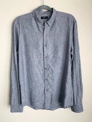 Theory Chambray Long Sleeve Shirt Mens M Blue 100% Linen Button Up Casual Dress - Image 1 of 4