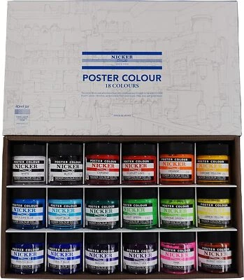 Nicker Paint Poster Colour 18 Colours Set 40ml Water Colour PC40ML18N Japan New - Image 1 of 4