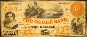 RARO BILLETE DE 10,00 $ MONEDA CONFEDERADA de 1860 con fecha ocoee bank (cleveland tn) - Imagen 1 de 2