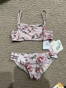 O’Neill Toddler Girl Tan Color Floral Bikini Set - Size 5 - Picture 1 of 7