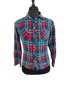 Camisa quirúrgica vintage Ocean Pacific para hombre pequeña multicolor franela a cuadros abotonada - Imagen 1 de 7