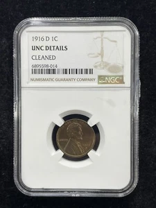 1916 D Lincoln Wheat Cent 1C Penny NGC UNC Details Cleaned - Picture 1 of 5