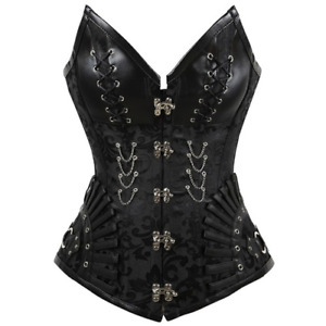 2021 Gothic faux leather 14 spiral steel bone upper chest corset women's S-2XL