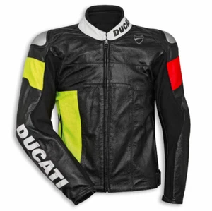DUCATI Uomo Giubbotto Moto in Pelle Da Corsa Giacca in Pelle da Motociclista CE - Picture 1 of 3