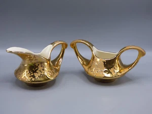 Pioneer Pottery Co Mid Century 22k Gold Finish Creamer and Sugar Bowl - Picture 1 of 9