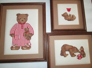 TEDDY BEAR NURSERY COLLECTION~COMPLETED~MATTED~FRAMED~Cross Stitch~Set of 3~EUC - Picture 1 of 7