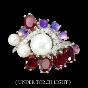 925 Sterlingsilber Ring Oval Rubin 5x4mm Feuer Opal Perle Edelstein Schmuck 8.5 - Bild 1 von 9