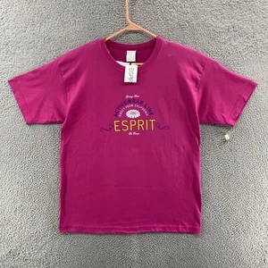 VINTAGE Esprit T Shirt Men Medium Pink Graphic Spellout 90s Made USA (Fits XL) - Picture 1 of 15