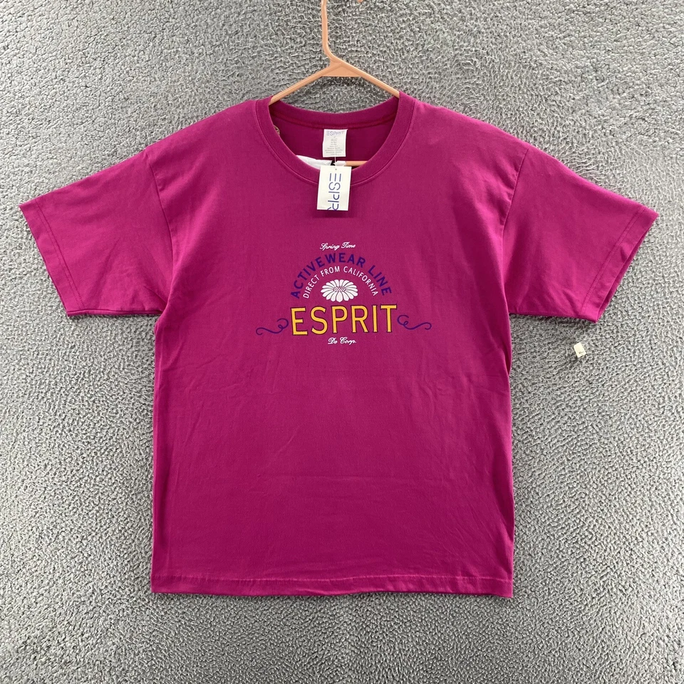 VINTAGE Esprit T Shirt Men Medium Pink Graphic Spellout 90s Made USA (Fits XL) - Image 1 of 4