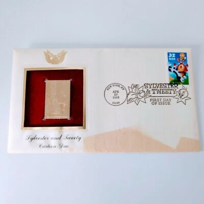 1998 年首日发行 22k 金邮票 Looney Toons Sylvester Tweety 美国邮政授权。 — 第 1/4 张图片