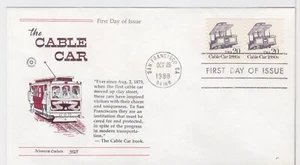 TurtlesTradingPost- Cable Car 1880s- 1988 #2263 FDC Aristocrats Cachet - Picture 1 of 1