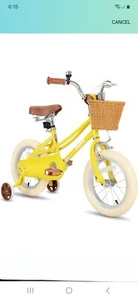 JOYSTAR 16 inch Girls Bike, Removable Training Wheels, Retro Style, Yellow NEW - Picture 1 of 3