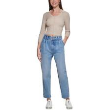 DKNY Jeans Womens Pleated High Waist Denim Straight Leg Jeans BHFO 3789
