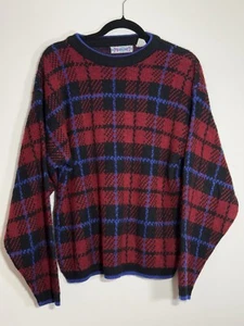 Vintage Permit Mens Sweater Small 80s 90s Cosby Grandpa Plaid Red Blue - Picture 1 of 9