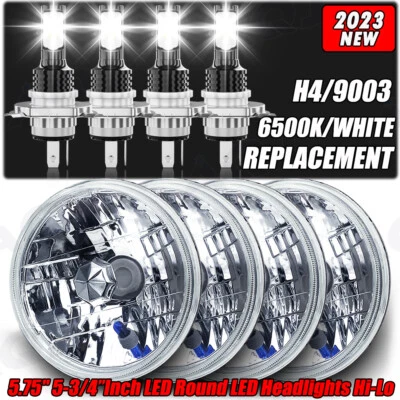 4PCS 5-3/4" 5.75 Inch Round LED White Halo Angel Eyes Glass Lens Headlights - Изображение 1 из 4