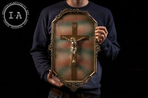 c. 1960s Brass Framed Bubble Glass Crucifix - Picture 1 of 5
